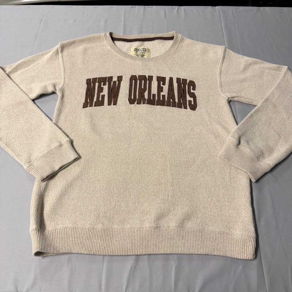 New York Popular New Orleans Sweatshirt Oatmeal Beige Brown‎ Graphic Mens Small